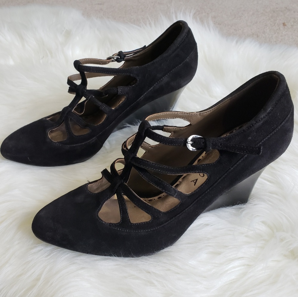 Caressa Black Suede Newman Wedge